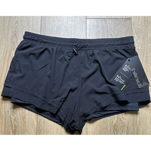 NEW Hind Women's Compression Lined Overlay Running Shorts  XL Workout Gym‎ Black